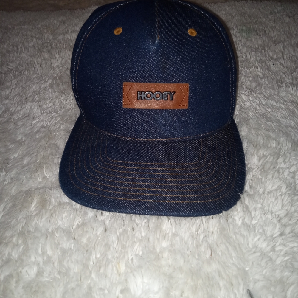 Hooey Denim Desinger Baseball Cap w/ Leather Strapback Flat Bill New
